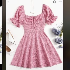 Pink butterfly sleeve ruffle sleeve boho dress